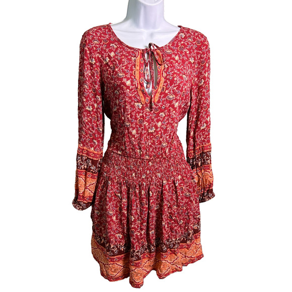 American Eagle Mini Drop Waist Dress Womens M Floral Bohemian Smocked Cottage - Picture 1 of 7